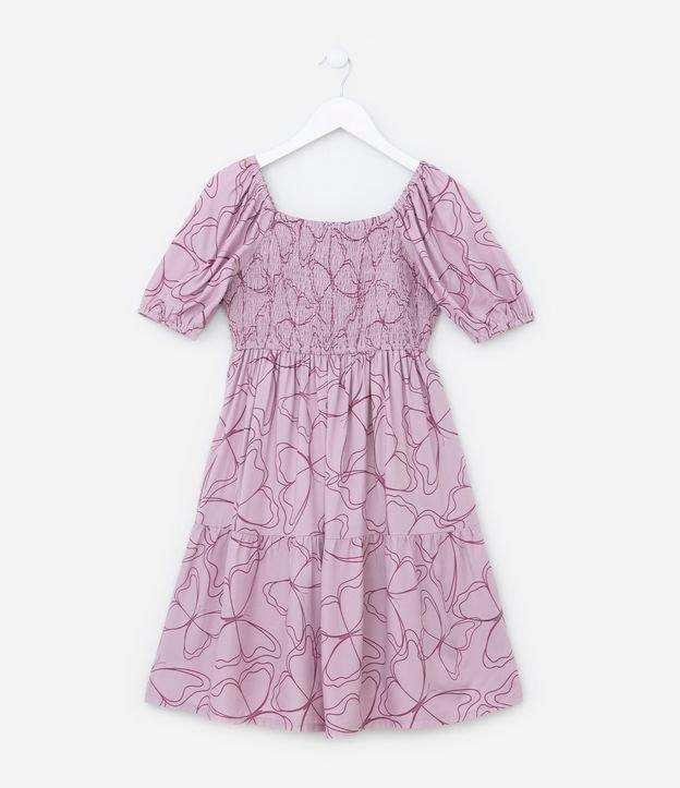 Vestido Infantil com Mangas Bufantes e Estampa Borboleta - Tam 5 a 14 Anos - 1
