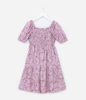 Vestido Infantil com Mangas Bufantes e Estampa Borboleta - Tam 5 a 14 Anos - 1