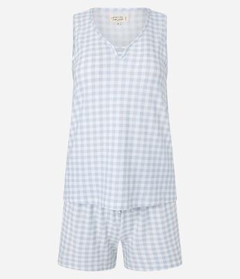 Pijama Short Doll Regata com Estampa Xadrez e Toque Suave