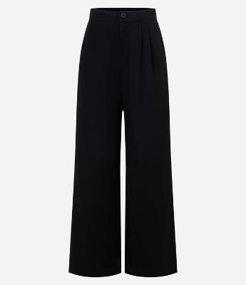 Calça Wide Leg em Moletom com Botão no Cós