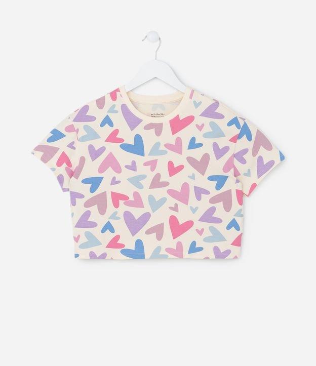 Camiseta Curta Infantil com Estampa Corações - Tam 5 a 14 Anos - 1