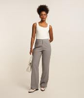 Calça Wide Leg em Alfaiataria com Botão Fosco - 1