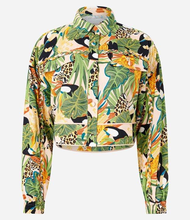 Jaqueta Curta em Viscose e Linho com Estampa Tropical - 1