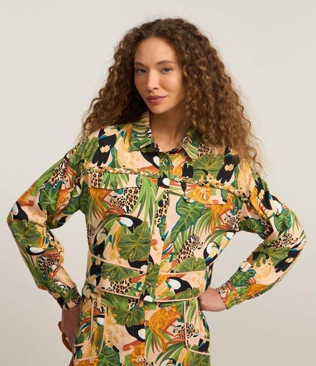 Jaqueta Curta em Viscose e Linho com Estampa Tropical - 2