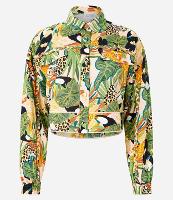 Jaqueta Curta em Viscose e Linho com Estampa Tropical - 1