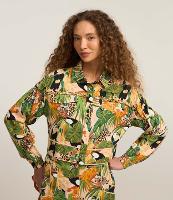 Jaqueta Curta em Viscose e Linho com Estampa Tropical - 2