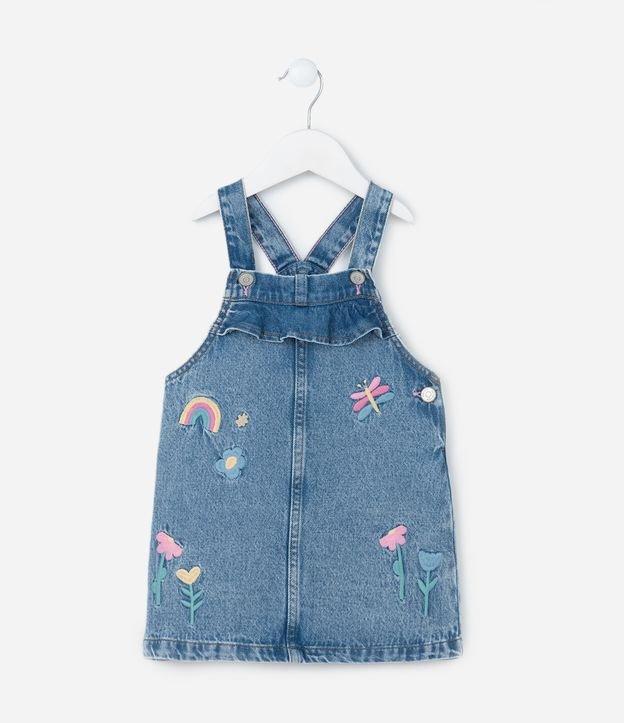 Salopete Infantil com Bordado Arco-Íris e Flores - Tam  1 a 5 Anos - 1