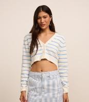 Cardigan Cropped em Chenille com Listras e Botões - 1