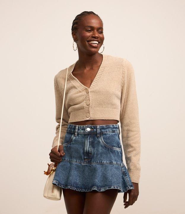 Cardigan Cropped em Chenille com Botões - 1