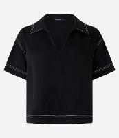 Blusa Manga Curta Alfaiataria com Decote V e Pespontos Contrastantes - 1