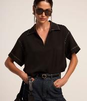 Blusa Manga Curta Alfaiataria com Decote V e Pespontos Contrastantes - 2