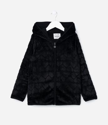 Jaqueta Infantil em Fleece com Textura de Corações - Tam 5 a 14 Anos