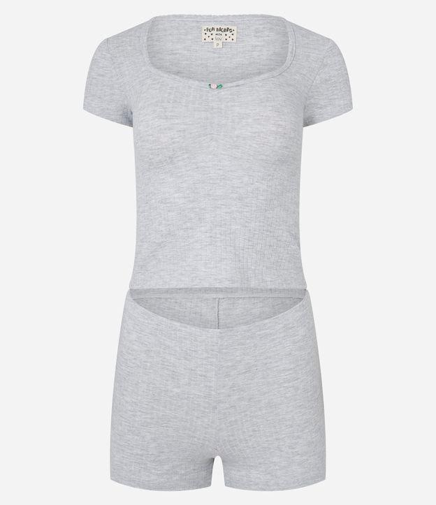 Pijama Short Doll Canelado em Ribana com Florzinha no Decote - 1