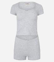 Pijama Short Doll Canelado em Ribana com Florzinha no Decote - 1