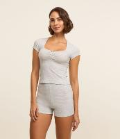 Pijama Short Doll Canelado em Ribana com Florzinha no Decote - 2