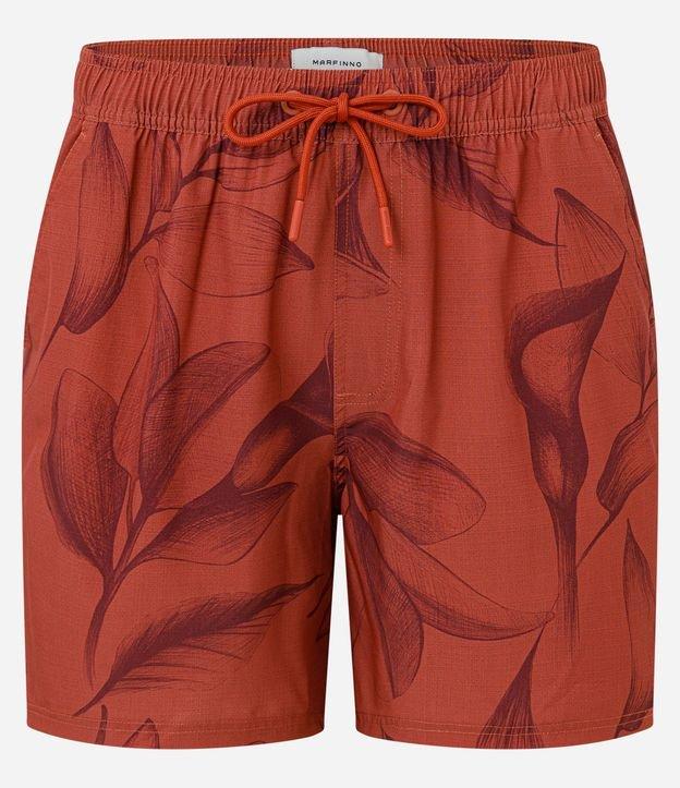 Bermuda em Microfibra com Cós Elástico e Estampa de Folhagem - 1