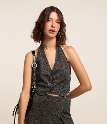 Colete Jacquard Frente Única com Botões