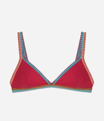 Biquíni Top Triangulo em Microfibra com Costura Colorida e Viés Contrastante.