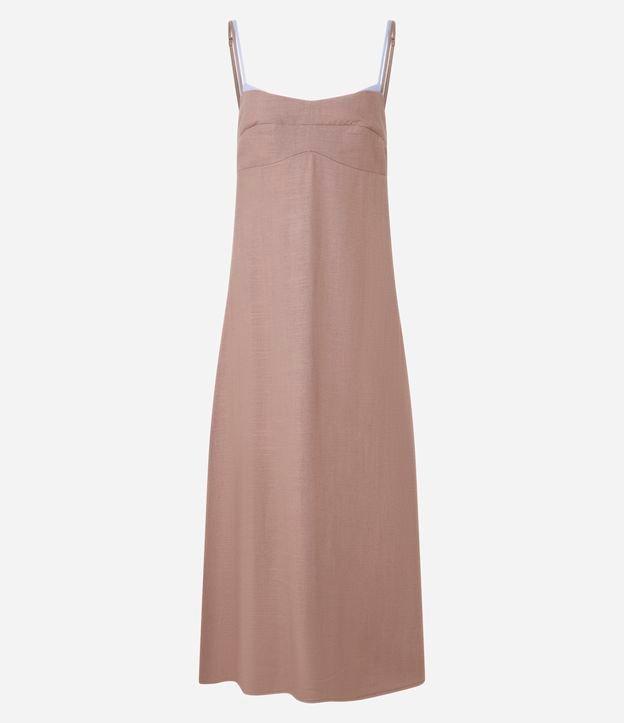 Vestido Plano em Viscolinho com Decote Coração e Contrastes - 1