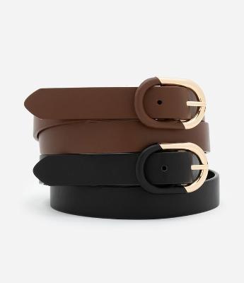 Kit 02 Cintos em PU Médios com Fivela Oval