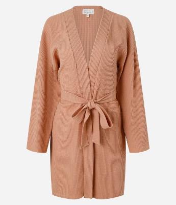 Robe Manga Longa com Amarração na Cintura e Textura