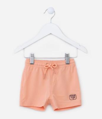 Bermuda Infantil com Etiqueta Aplicada e Amarração no Cós - Tam 0 a 18 meses