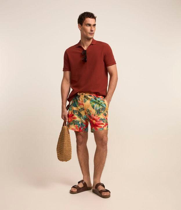 Bermuda em Microfibra com Estampa Floral com Pássaros - 1