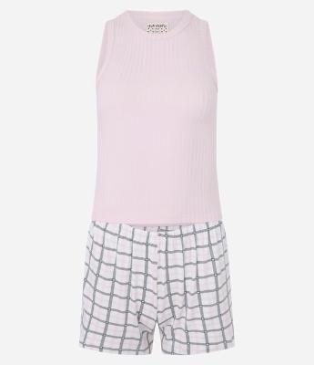 Pijama Short Doll em Ribana com Short Xadrez