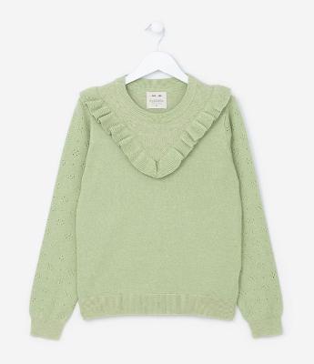 Suéter Infantil com Babados e Fio Brilhante - Tam 5 a 14 Anos