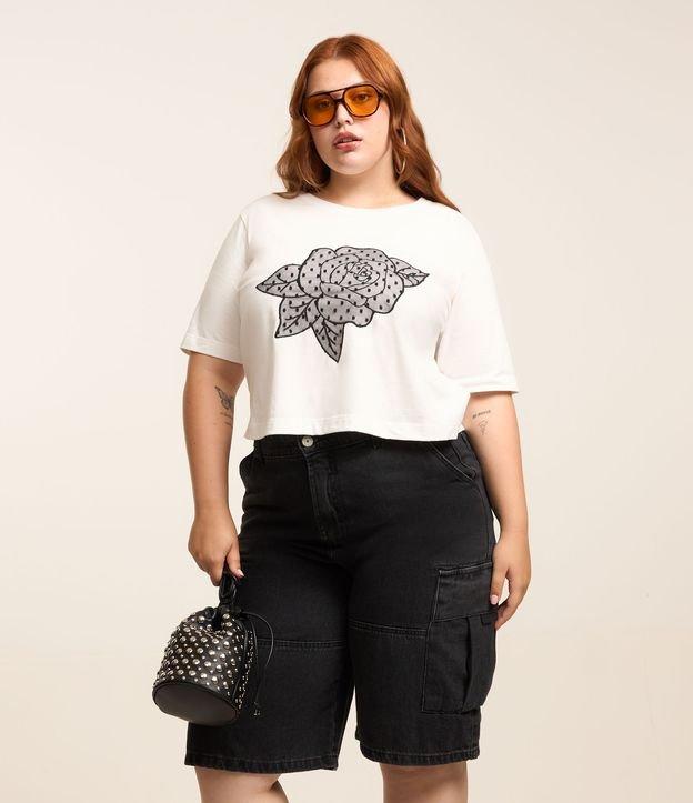 Blusa Boxy Bordada com Flor de Tule Curve & Plus Size - 1