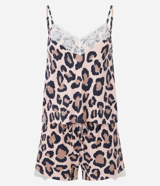 Pijama Short Doll em Ribana com Estampa Animal Print - 1