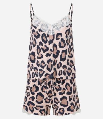 Pijama Short Doll em Ribana com Estampa Animal Print