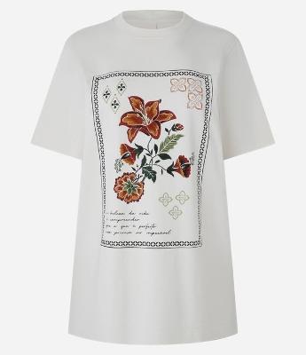 Camiseta em Algodão com Flor e Caligrafia Estampadas