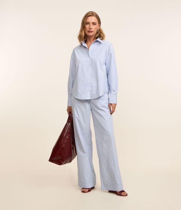 Calça Reta em Tricoline Listrado com Strass - 1