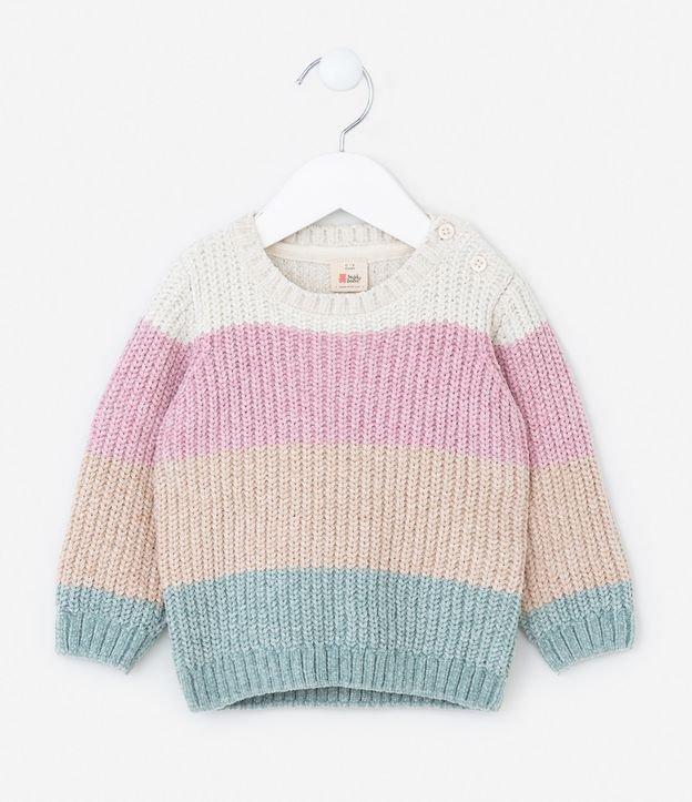 Blusão Infantil em Chenille com Estampa de Listras - Tam 0 a 18 meses - 1