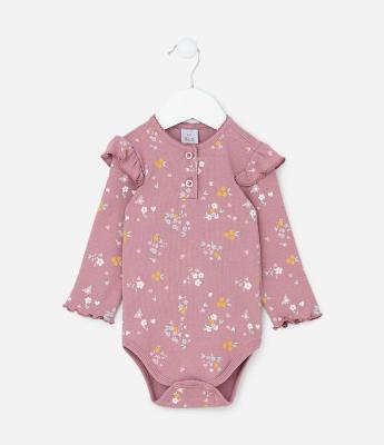 Body Infantil com Babadinho e Estampa Floral - Tam 0 a 18 meses