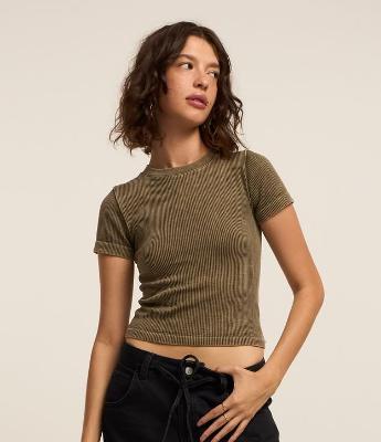 Blusa Curta Sem Manga Seamless com Efeito Lavado