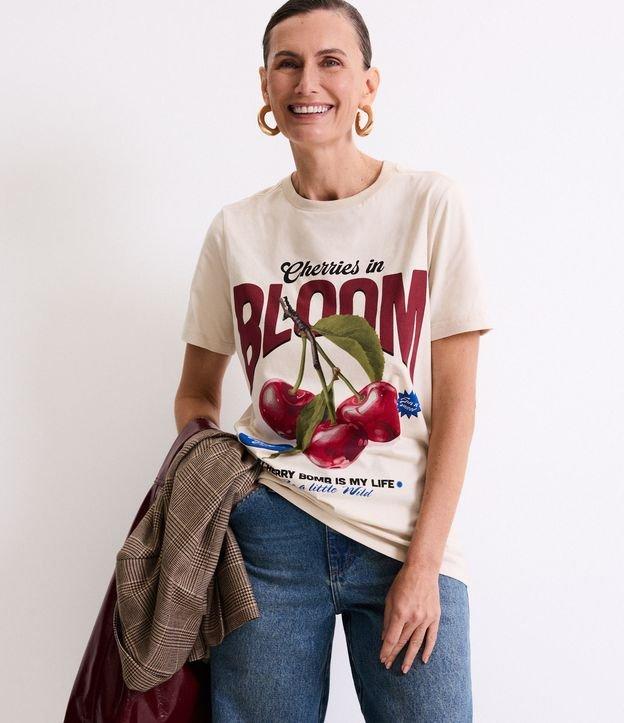 Camiseta Alongada em Algodão com Estampa de Cereja - 2