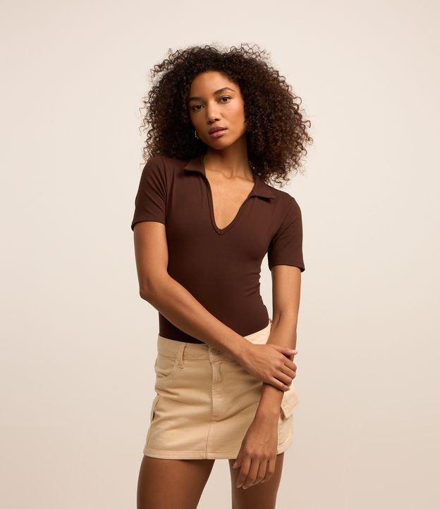 Body em Ribana com Gola Polo e Manga Curta - 1