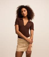 Body em Ribana com Gola Polo e Manga Curta - 1