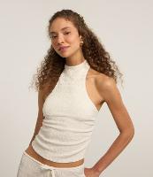 Blusa sem Manga Texturizada Fente Única com Franzido - 2