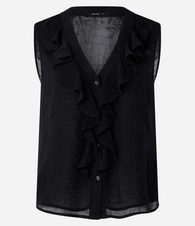 Blusa Sem Manga em Chiffon com Botões Frontais - 1