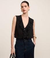 Blusa Sem Manga em Chiffon com Botões Frontais - 3