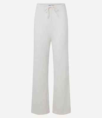 Calça Reta Texturizada com Mini Cós e Amarração