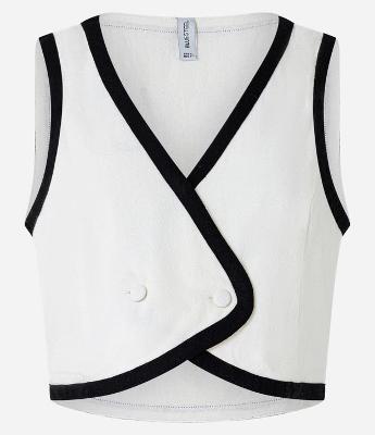 Colete Cropped em Viscose e Linho e Viés Contrastante