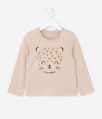 Blusa Infantil com Estampa Carinha de Onça - Tam 1 a 6 Anos