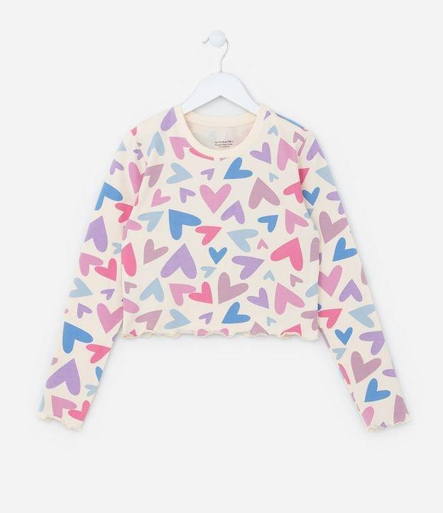 Camiseta Curta Infantil com Estampa Corações - Tam 5 a 14 Anos - 1