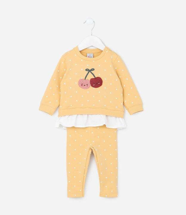 Conjunto Infantil Quentinho Poá com Babado e Bordado de Cereja - Tam 0 a 18 meses - 1