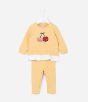 Conjunto Infantil Quentinho Poá com Babado e Bordado de Cereja - Tam 0 a 18 meses - 1