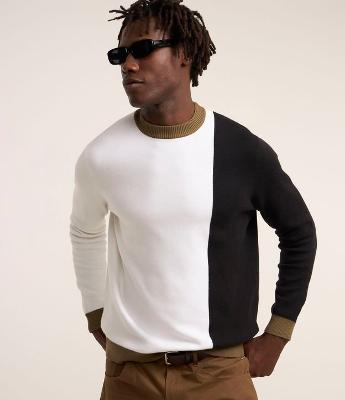 Suéter com Algodão com Bloco de Cores Vertical